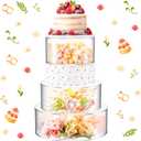 Sintuff 3 Pcs Acrylic Cake Stand with LED Lights 6'', 8'', 10'' Clear Fillable Cake Riser Round 3 Tier Case Cylinder Box for Wedding Birthday Holiday Party Food Display, 3 Sizes