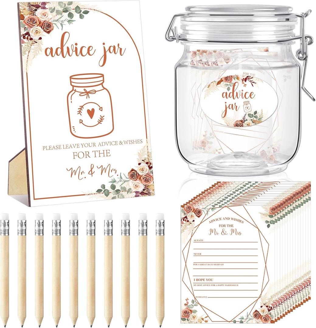 Jetec 74 Pcs Advice and Wishes for the Mr and Mrs 60 Pcs Wedding Advice Cards Advice and Wishes Jar Box Bridal Shower Advice and Wishes Cards for Bride and Groom Bridal Shower Decor(Boho)