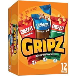 Gripz Mini Baked Snack Crackers, Sweet and Salty Snacks, Variety Pack, 11oz Box (12 Pouches) And Pistachios (9 PCs), Nov 27/2025