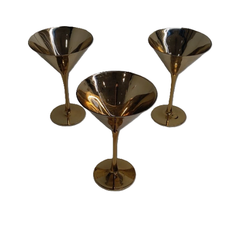 MyGift 8-Ounce Modern Metallic Gold Tone Martini Glasses, Elegant Golden Drinking Glass for a Cocktail Party, Wedding, or Anniversary Dinner, Set of 3