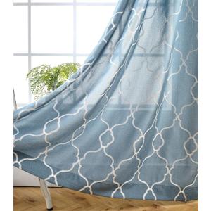 MIUCO Moroccan Embroidered Semi Sheer Curtains Faux Linen Grommet Window Curtain for Living Room 52 x 84 Inch 2 Panels, Dusty Blue