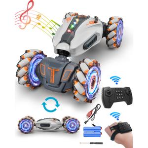 RC Stunt Car,2.4GHz 4WD Remote Control Gesture Sensing Toy Cars,Double Sided Driving,360 °Rotation,Off Road Vehicle,Hand Controlled RC Car with Lights&Music, Birthday Gifts for Boys&Girls(Gray)