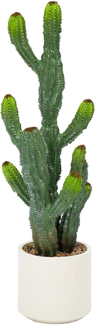 32 Artificial Cactus Plants, Tall Artificial Plants Outdoor, Tall Fake Cacti Plant UV-Resistant in White Pot, Faux Floor Plants for Indoor Home Office Hotel Bedroom Patio Balcony Garden