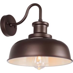 Solar Barn Light for Outside, Outdoor Wall Lights Solar Powered, Farmhouse Exterior Wall Sconce, Industrial Outside Lighting Fixture, Rustic Bronze White Lantern for Barn Shed Coop Garage Patio (1 Pack)