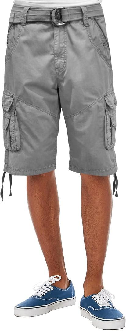 Fried-Denim Mens Everyday Poplin Belted Cargo Fairfax Shorts (38, Grey)