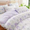 CCoutueChen Purple Bow Comforter Set Full 3 Pieces Floral Bedding Set for Girls Kids, Romantic Princess Style Bowknot Bedding, Ultra Soft Microfiber Garden Flower Comforter Sets with 2 Pillowcases