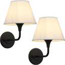 PERMO Wall Sconces Set of 2 Antique Black Sconce with 6.3" High White Fabric Lampshade Wall Sconce Set of Two Wall Light for Living Room Bedroom Hallway Bathroom Stairs Kitchen