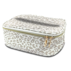 Makeup Bag,Travel Makeup Bag,Makeup Bags for Women,Makeup Brush Bag,Large Capacity PU Cosmetic Bag,Waterproof and Durable-Grey White Leopard Cheetah Pattern, Gray White-B-4
