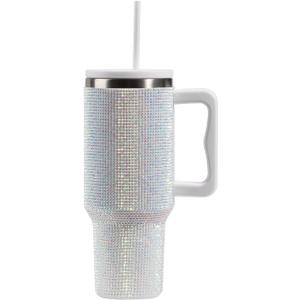 novelinks 40 oz Tumbler with Handle and Straw, Diamond Studded Tumbler Rhinestone Cup Insulated Stainless Steel Tumbler Bling Cups for Large Water Capacity Leak-Proof Water Bottle for Gift (Diamond)