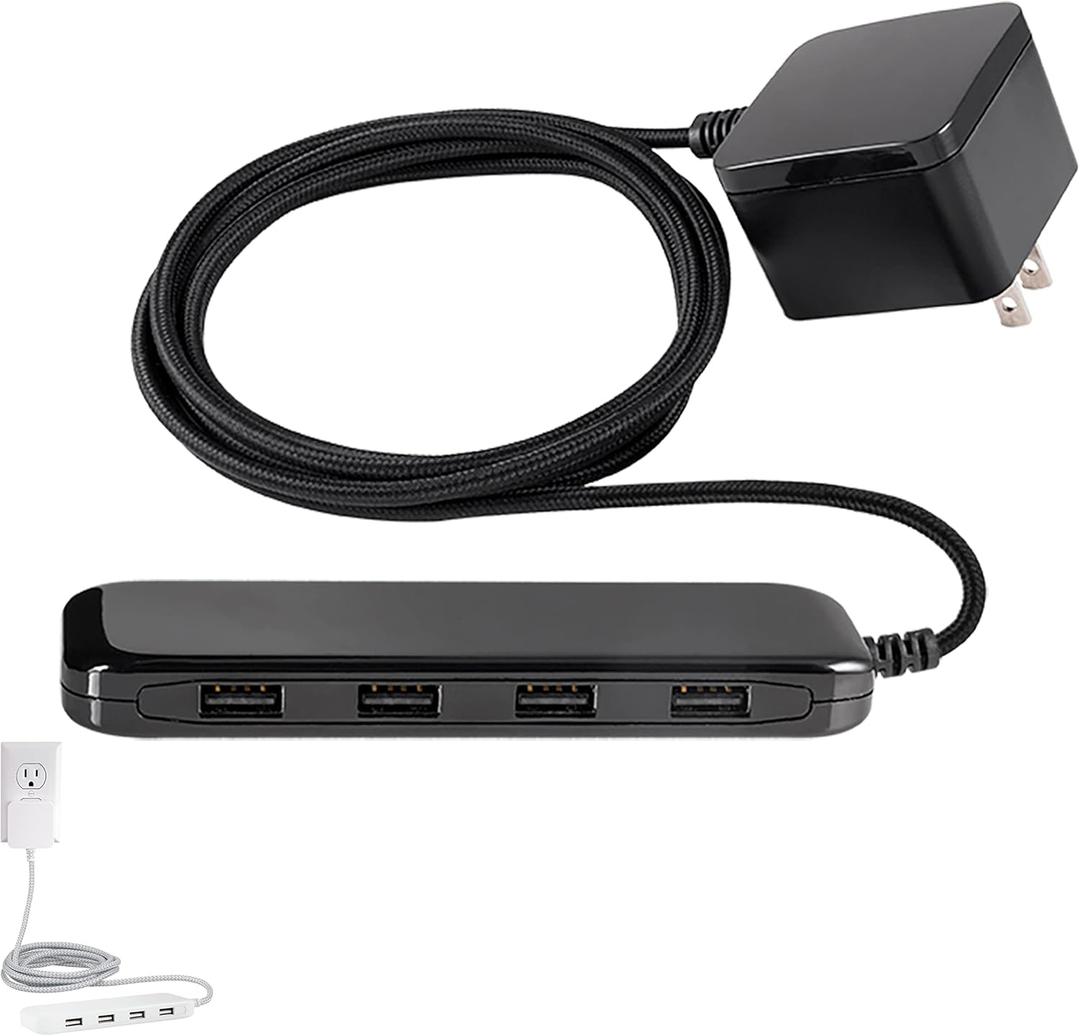 UltraPro Desktop Charging Station, 24W 6 Ft 4 Ports Power Strip, Multiport Charging Station, A Desktop Charger for iPhone 16 Series, 15 Series, iPad Pro, Braided Cord, Black, 54734
