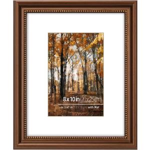 8x10 in Wood Classic Gallery Picture Frame Set, Ornate Beaded Inner, Matted for 5x7 Photo, Multiple Way Display, Brushed Antique Brass 8x10 in Wood Classic Gallery Picture Frame Set, Ornate Beaded Inner, Matted for 5x7 Photo, Multiple Way Display, Brushed Antique Brass