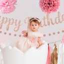 Pink Rose Gold Birthday Party Decorations Supplies Set,Happy Birthday Decoration Rose Gold Glittery Banner Tassel Garland Circle Dots Garland for Event Supplies