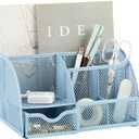 Annova Mesh Desk Organizer Office with 7 Compartments + Drawer/Desk Tidy Candy/Pen Holder/Multifunctional Organizer (New Blue 23)