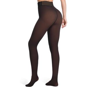 Women's Thermal Fleece Lined Tights, Translucent Skin Tone Pantyhose Style Leggings for Winter Warmth (Black Brown)