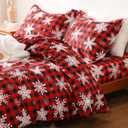 JSD Red Buffalo Plaid Snowflakes Duvet Cover Set Queen Size, 3 Piece Christmas Winter Printed Microfiber Comforter Covers