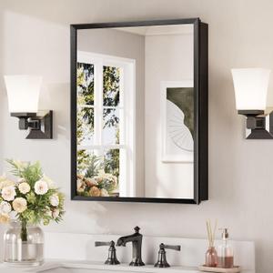 Keonjinn Matte Black Medicine Cabinet Mirror 20 x 26, Adjustable Shelves
