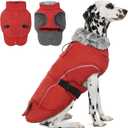 DENTRUN Winter Warm Dog Coat Reflective Jacket with Turtleneck for Cold Weather, Adjustable Buckle Windproof Water Repellent, Thick Snowsuit Fleece Vest for Small, Medium, Large Dogs, Red, XXL