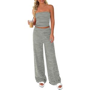 PRETTYGARDEN Two Piece Striped Sets for Women Summer Travel Outfits 2026 Spring Y2K Going Out Vacation Clothes Loungewear
(Green White, Small)