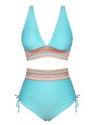 Women’s Aquamarine Blue Bikini With Colorful Accent Band XXL