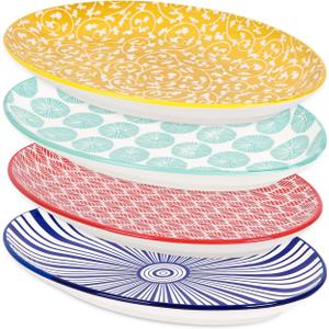 Selamica Serving Platters Ceramic, 12 Inch Serving Dishes for Party Entertaining, Oval Serving Plates for Sandwich, Appetizer, Fruit, Microwave Dishwasher Safe, Set of 4, Assorted Colors