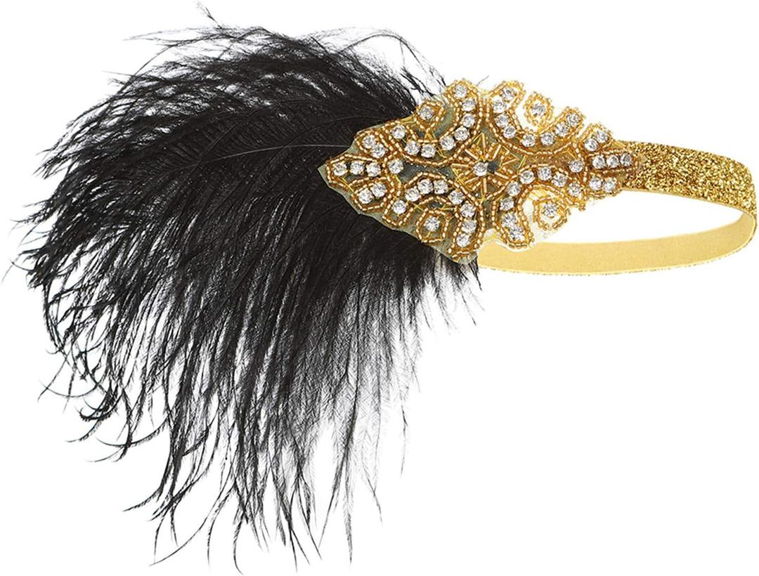 1920s Headpiece Great Gatsby Accessories Flapper Headband Wedding Headpieces for Bride Roaring 20's Art Deco Hair Clip (08gold)