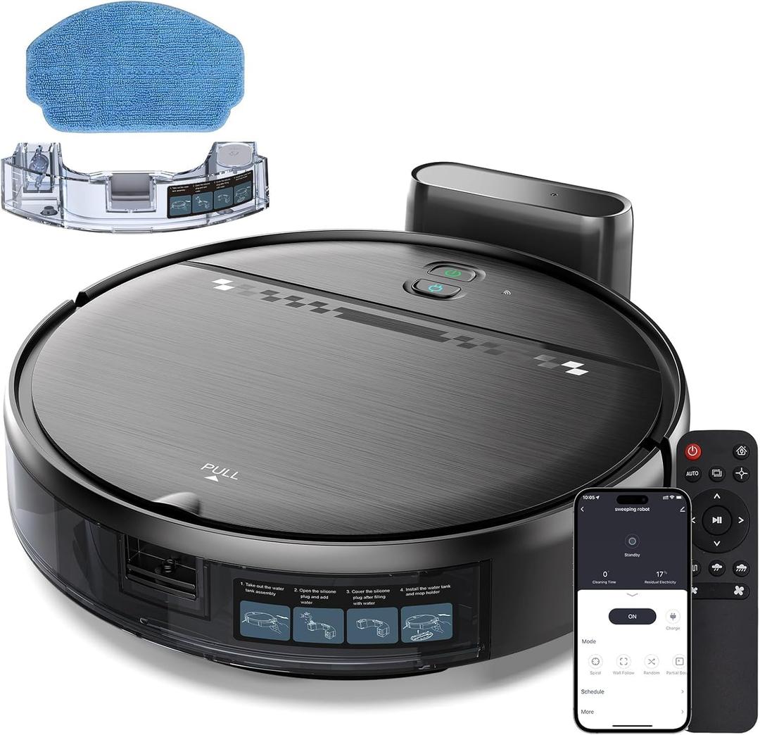 Robot Vacuum and Mop, 2-in-1 Robotic Vacuums Cleaner with Smart Max Strong Suction, WiFi/App/Alexa Voice Control, Obstacle Avoidance, for Pet Hair, Carpets and More