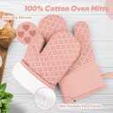 Oven Mitts and Pot Holders 4 Sets, Heat Resistant 500 Oven Mitt and Pot Holder,Oven Glove&Potholders with Non-Slip Silicone Surface,Kitchen Essentials for Cooking/Baking/BBQ-Pink