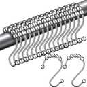 Hotop Stainless Steel Shower Curtain Hooks Rust Resistant Shower Curtain Hook Ring Bathroom S Shaped Hook Hanger for Kitchen Utensils, Shower Curtain, Clothes, Towels (24 Pieces)
