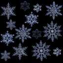Geosar 54 Pieces 7 Types Acrylic Snowflake Decorations Snowflake Crystal Ornaments for Christmas Tree Party Hanging(Blue)