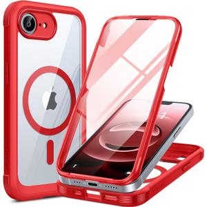 Miracase for iPhone 17e Case & iPhone 16e Case, Full-Body Phone with Built-in Glass Screen Protector, [Magnetic with MagSafe] Military Drop Proof 17 E/ 16 E Cover Bumper 6.1 inch, Red