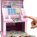 ATM Piggy Bank for Kids ATM Bank Cash Coin Saving for Real Money with Debit Card Coin Recognition, Balance Calculator, Electronic Savings Safe Box Gift for Ages 6-13 Piggy Bank (Pink)