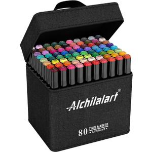 alchilalart 80-Colors Markers Set, Dual Tip Art Markers with Case, Premium Artist Pens for Adult Coloring Books, Journaling, Sketching, Manga, Card Making, Gifts for Teens & Women