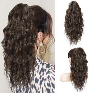 SEIKEA 18" Ponytail Extension Claw Long Multi Layered Hair FluffyThick Wavy Curly Clip in Hair Extensions Ponytail Natural Soft Synthetic Hairpiece for Women Dark Chocolate Brown