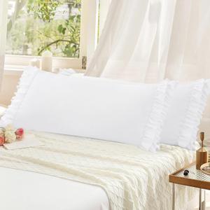 RUDONG M Ruffled Pillow Cases Set of 2, Body Microfiber Pillowcases, Decorative Ruffle Pillow Covers with Envelope Closure, 20x54 Inches White Boho Pillow Shams