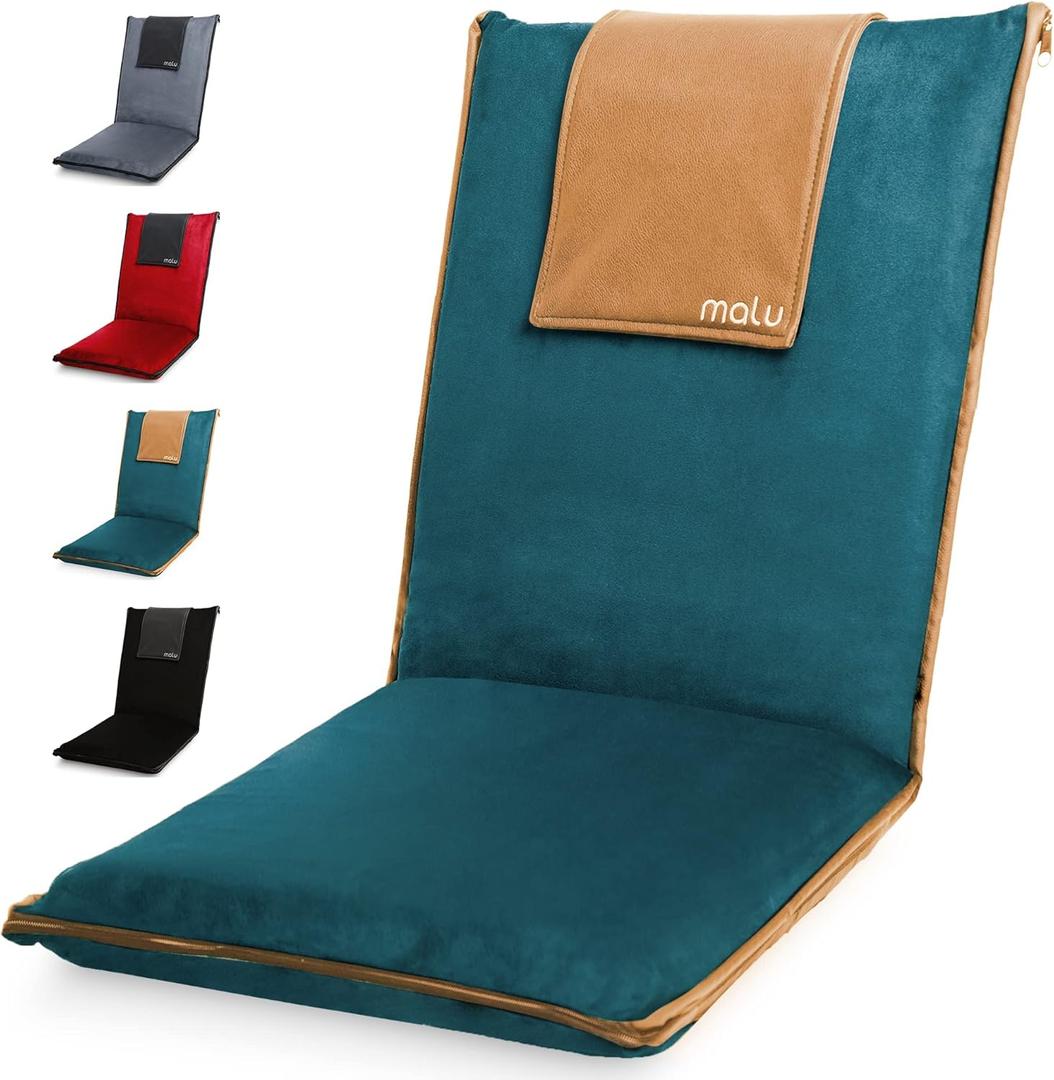 malu Extra Large Padded Floor Chair w/Back Support - Japanese Chair Meditation Cushion, Comfortable Folding Backrest, Removable Easy Wash Cover (Forest Teal)