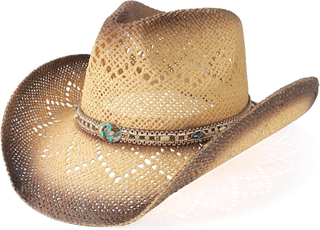 Cowboy Hat,Cowgirl Hat,Cowboy Hats for Women/Mens/Straw Wide with Shapeable Brim Western Cowboy Hat for Womens (One Size, Tawny & Coffee Color) Cowboy Hat,Cowgirl Hat,Cowboy Hats for Women/Mens/Straw Wide with Shapeable Brim Western Cowboy Hat for Womens (One Size, Tawny & Coffee Color)