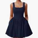 YMDUCH Women's Summer Sleeveless Square Neck A-line Ruffle Hem Mini Tank Dress with Pockets
Size L