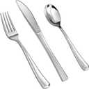 SETUP [300 Count] Disposable Silverware, Silver Combo Cutlery - 100 Forks, 100 Spoons, 100 Knives - Heavy Duty, and Durable Silver Plastic Silverware Set Great for Parties, Events and Everyday use