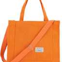 UERRUAM Corduroy Tote Bag for Women Work Crossbody Purse for Everyday,College,Travel,Lightweight Handbag Adjustable Strap (Large, Orange)