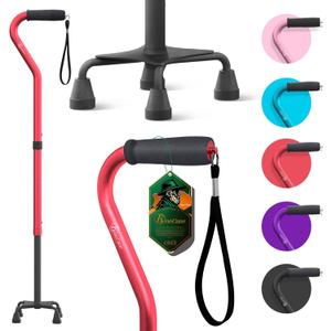 BeneCane Walking Cane for Women and Men-Large Quad Cane-Foldable and Sturdy Offset Walking Cane-Portable 4 Prong Canes for Men and Women (Red)