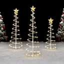 JOIEDOMI 3 Pack Spiral Christmas Tree Lights, 218 LED Outdoor Lighted Tree with Star Topper & Stakes, Christmas Decorations for Yard Porch Patio Garden Holiday Xmas Eve Night Dcor, Warm White