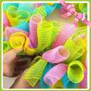 Unittype 5 Rolls Easter Poly Mesh Ribbons and Wired Edge Ribbons, 10 Inch x 10 yd Metallic Mesh Ribbon 2.5 Inch x 10 yd Satin Ribbon for DIY Craft Party Decoration(Pink Yellow Blue Green,Grid)