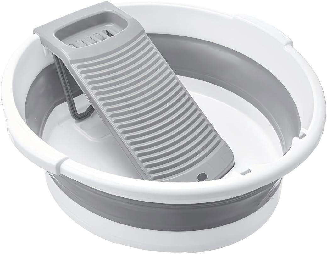 Large Collapsible Washboard Basin for Hand Washing Clothes - Portable Laundry Tub with Scrubber, Durable & Sturdy, Foldable Space-Saver, Ideal for Home, Travel, and Camping (Gray)