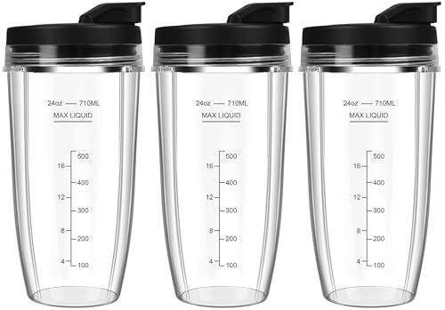 Blender Cups Replacement for Ninja, 24oz Ninja Blender Cups with To-Go Lids Compatible with Ninja BN401, BL450, BL456, BL480, BL2012, BL2013, BN751, BN801, SS101, SS151 (3 Pack)