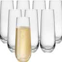 GLING [9.4 oz. - Set of 8 Stemless Champagne Glasses, Flute Crystal Glass Cups, Cocktail Glass Set - Great for Parties, Weddings and All Occasions