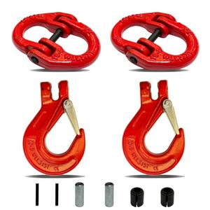 HENBOW 3/8" Clevis Slip Hook and Chain Connector Link,G80 Tow Trailer Safety Hook and Hammerlock Coupling Link,6900Lbs Working Load Limit for Lifting&TowingRed(2 Hooks and 2 Connector Link)