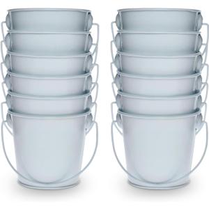 3.1" Galvanized Mini Tin Buckets  12Pcs White Metal Buckets with Handle, Ideal for Party Favors, Bridal Shower and Craft Projects (White, 3.1")