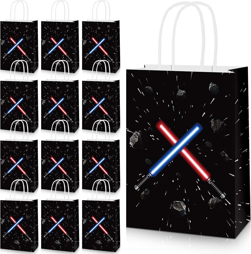 HIYZI 24 Pcs Star Themed Party Favor Goodie Paper Bags Universe Star Decorations Party Supplies Gift Bag Candy Bags Handbag for Kid Boy Girl Birthday Baby Shower