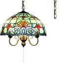 Tiffany Pendant Light, Baroque Style Stained Glass Lamp, 16'' Wide 3-Light, Inverted Ceiling Pendant Lights for Living Dining Room Kitchen Bedroom Entryway