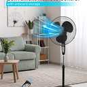 BLACK+DECKER 18-Inch Stand Fan with Pedestal Base, Height Adjustable Pedestal Fan with Remote and Touch Control Panel, Free Standing Fan with 90-Degree Oscillating and 3-Speed Settings, Black